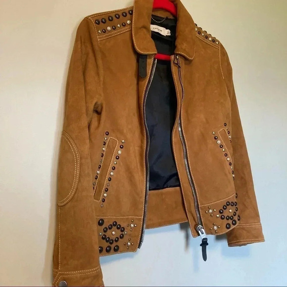 NWOT Coach lamb suede studs tan cognac jacket - Picture 4 of 11